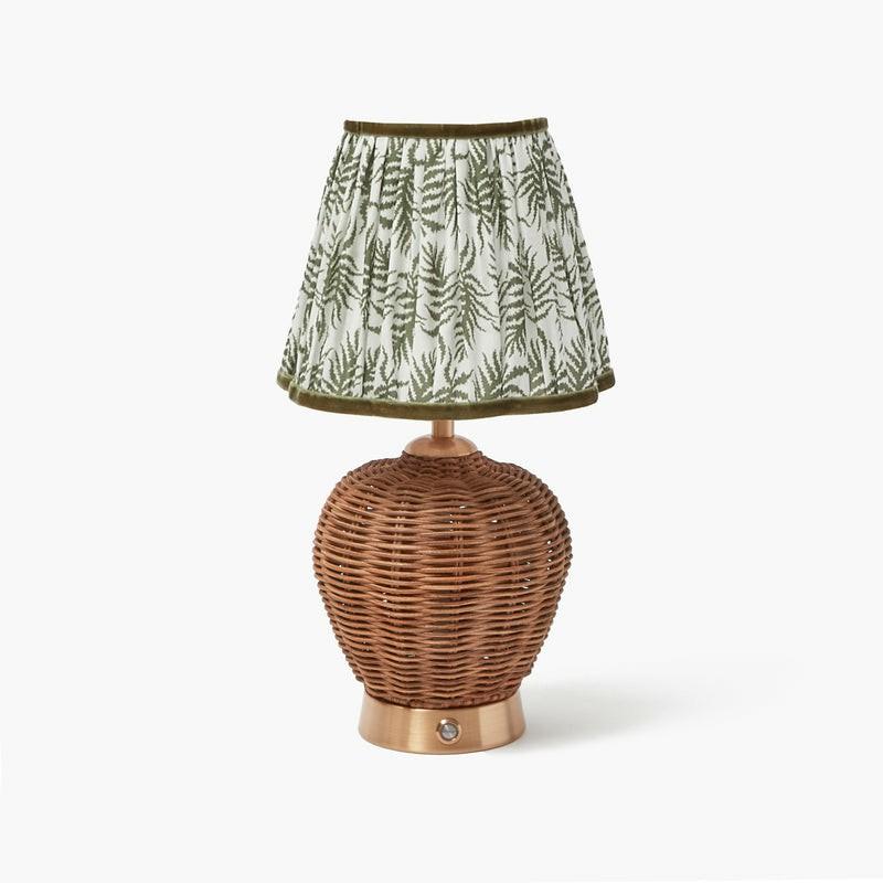 Rattan Ursula Rechargeable Lamp With Olive Fern Lampshade (18Cm) Lighting