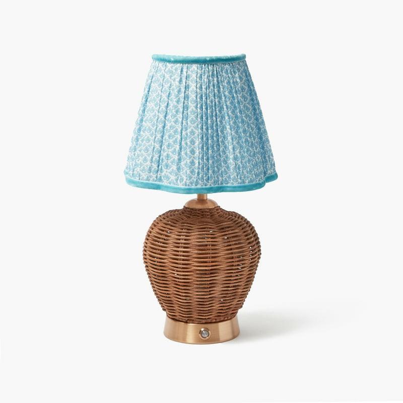 Rattan Ursula Rechargeable Lamp With Soft Blue Lotus Flower Lampshade (18Cm) Home Decor