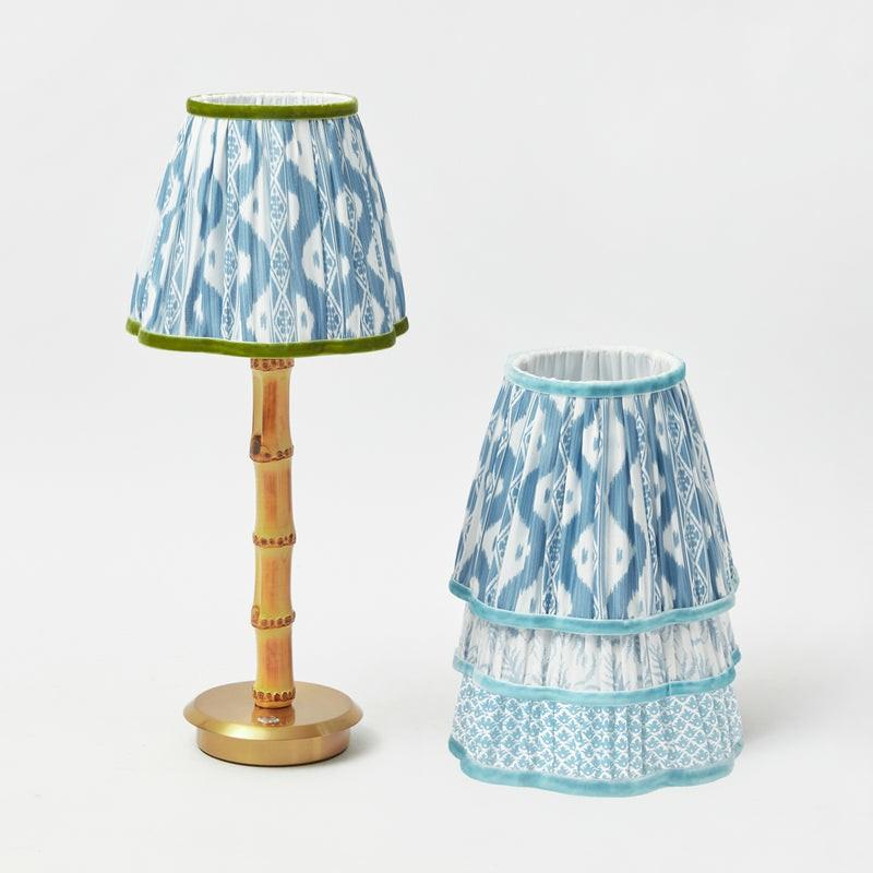 Rechargeable Bamboo Lamp With Soft Blue Scalloped Lampshade (18Cm) Lighting Blue Fern