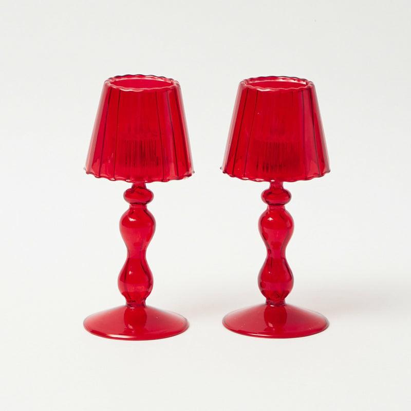 Red Glass Lantern Tea Light Holder (Pair) – 18 Cm Candle Holders