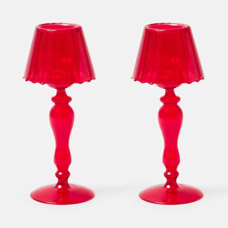 Red Glass Lantern Tea Light Holder (Pair) – 24 Cm Candleware