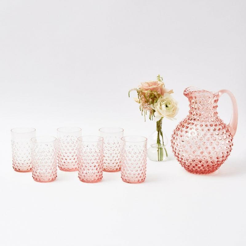 Rose Pink Hobnail Water Glasses & Jug Set Glassware