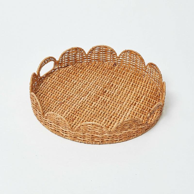 Round Rattan Scalloped Tray Home Decor