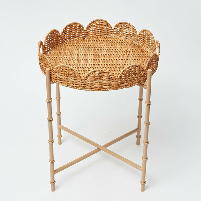 Round Scalloped Rattan Tray With Stand Home Decor