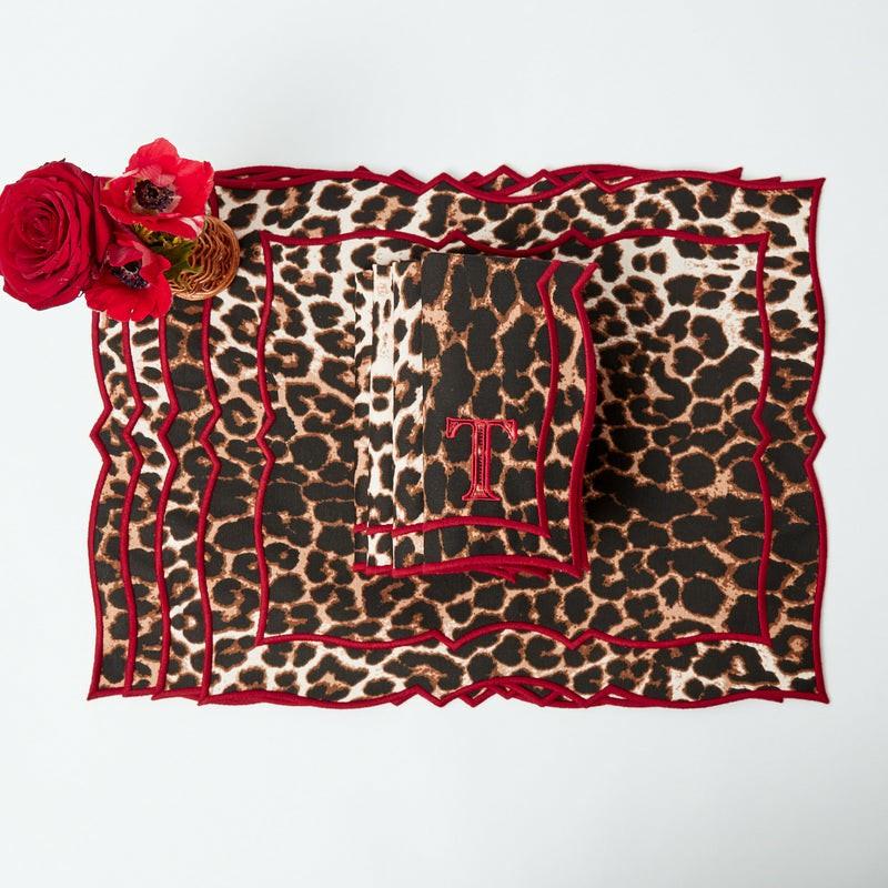 Ruby Leopard Placemats & Napkins (Set Of 4) Table Linen