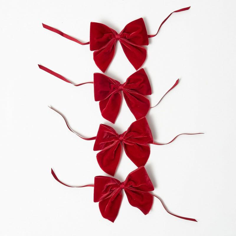 Ruby Red Velvet Napkin Bows (Set Of 4) Napkin Rings & Bows