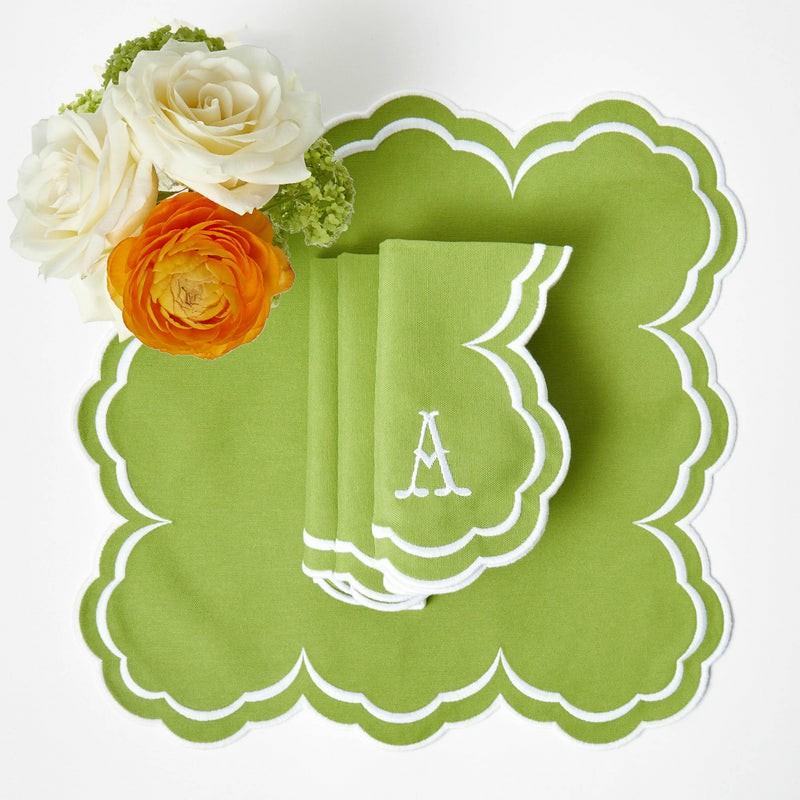 Serena Apple Green Scalloped Napkins (Set Of 4) Summer Table Linen