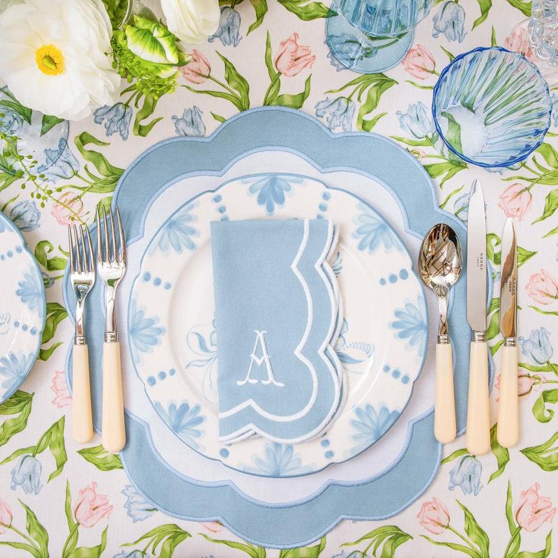 Serena Appliqué Blue Placemats & Napkins (Set Of 4) Table Linen