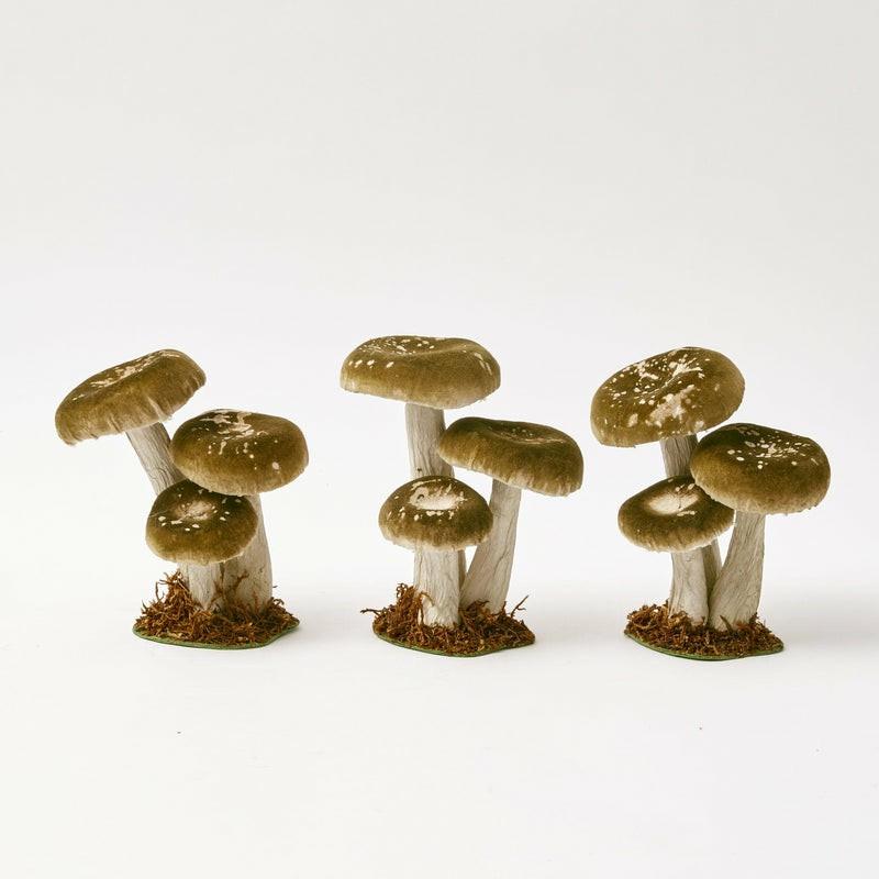 Small Green Velvet Mushrooms (Set Of 3) Autumn Decorations