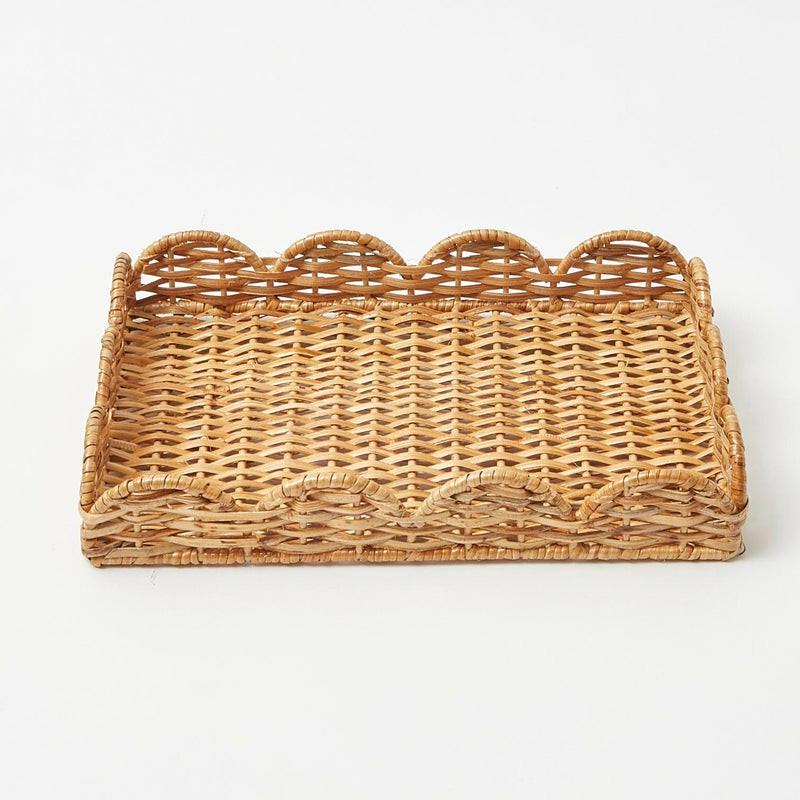 Small Scalloped Rattan Tray Home Decor