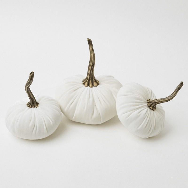 White Velvet Pumpkin Trio Autumn Decorations