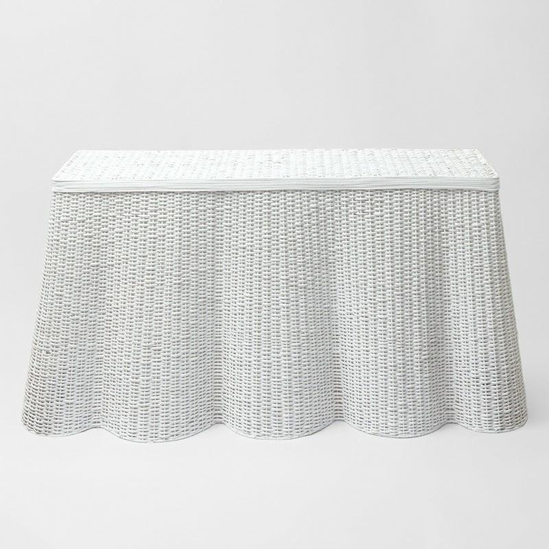 White Vivienne Rattan Scalloped Console Table Furniture