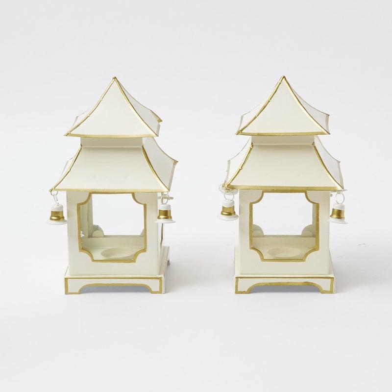 White With Gold Mini Pagoda Lantern (Pair) Home Decor