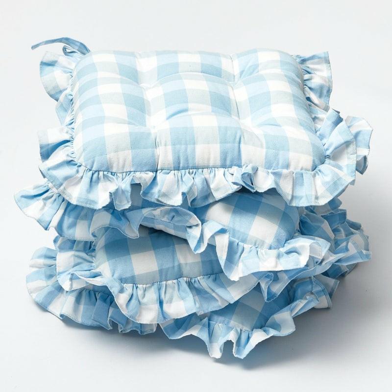 Blue Gingham Ruffle Seat Pad Cushion (Set Of 4) Cushions