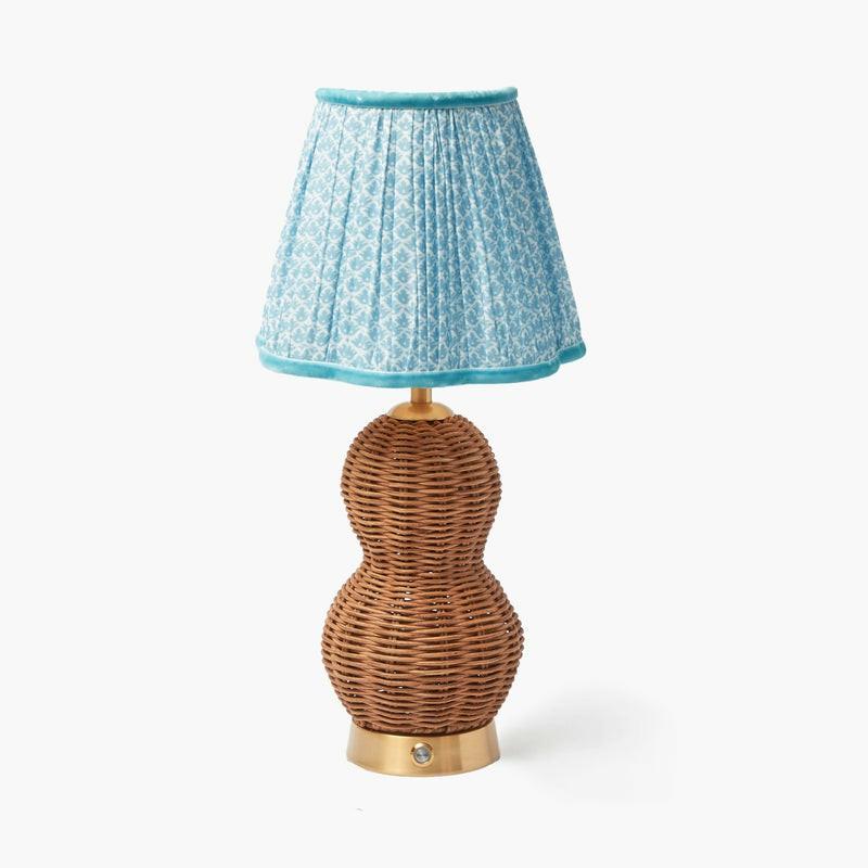 Rattan Bardot Rechargeable Lamp With Soft Blue Lotus Flower Lampshade (18Cm) Lighting