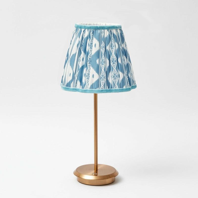 Tall Rechargeable Lamp With Blue Ikat Lampshade Home Decor