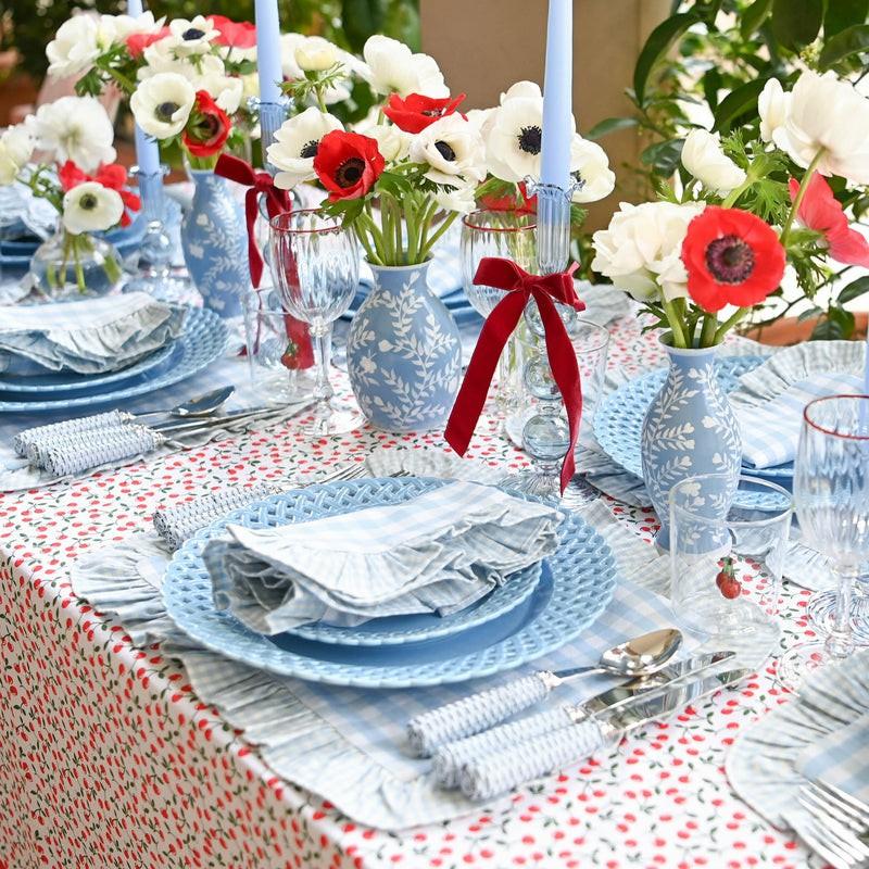 Blue Gingham Ruffle Placemats & Napkins (Set Of 4) Table Linen