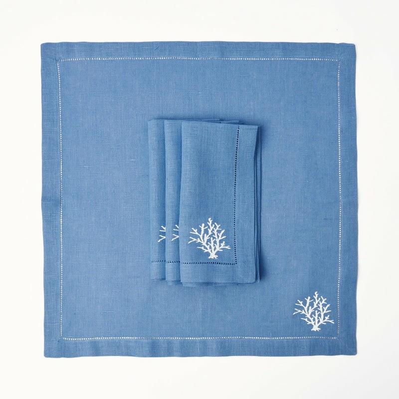 Coral Blue Linen Napkins (Set Of 4) Napkins