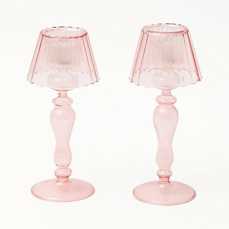 Pink Glass Lantern Tea Light Holder (Pair) – 24Cm Tableware