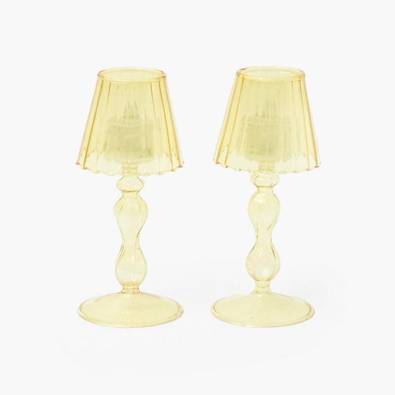 Yellow Glass Lantern Tea Light Holder (Pair) – 18Cm Candleware