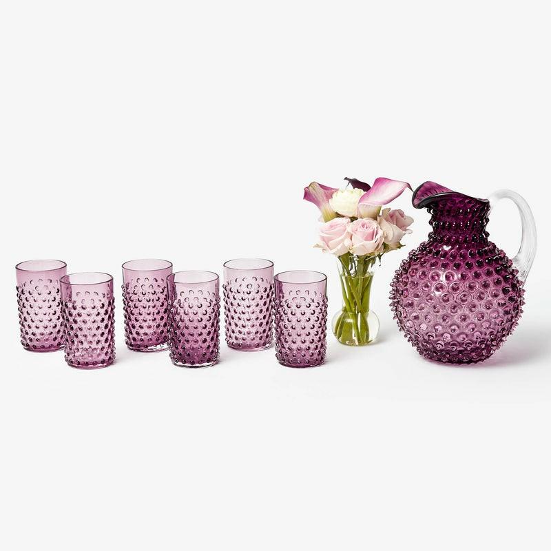 Purple Hobnail Jug & Glasses (Set Of 6) Glassware