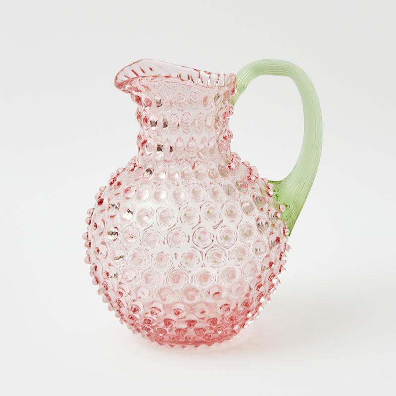 Rose Hobnail Jug With Emerald Handle Glassware